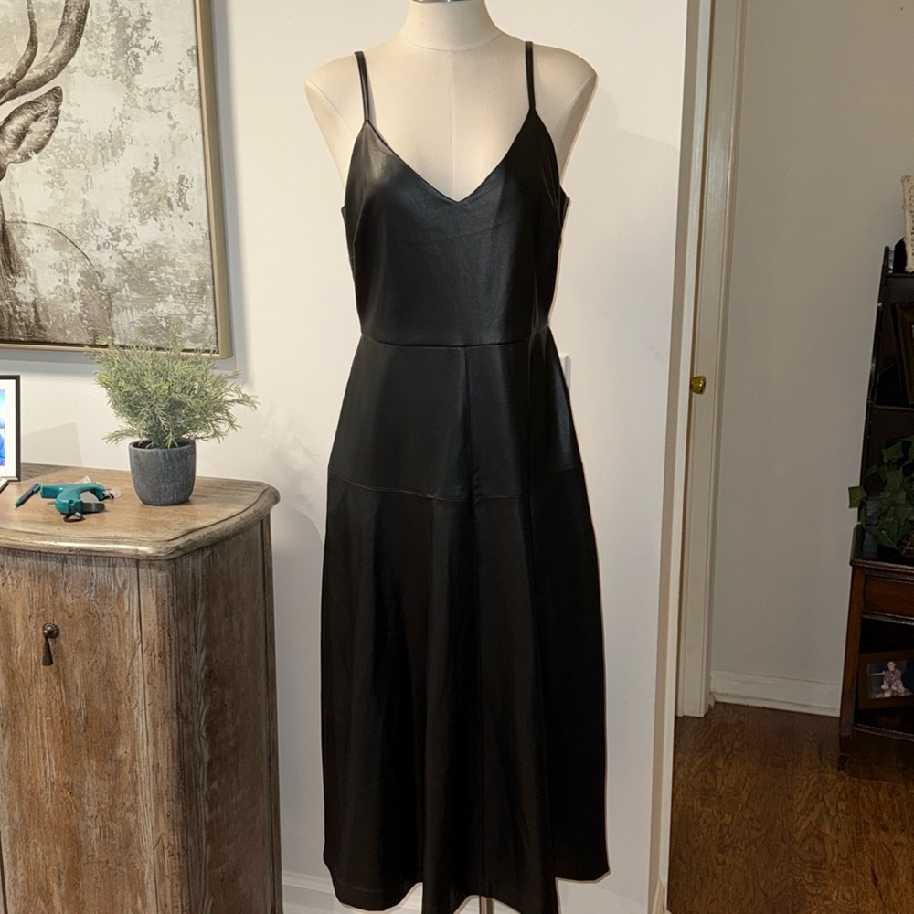 Fifteen Twenty Lana Black Faux Leather Midi A-Line Dress. Large. Gently worn.